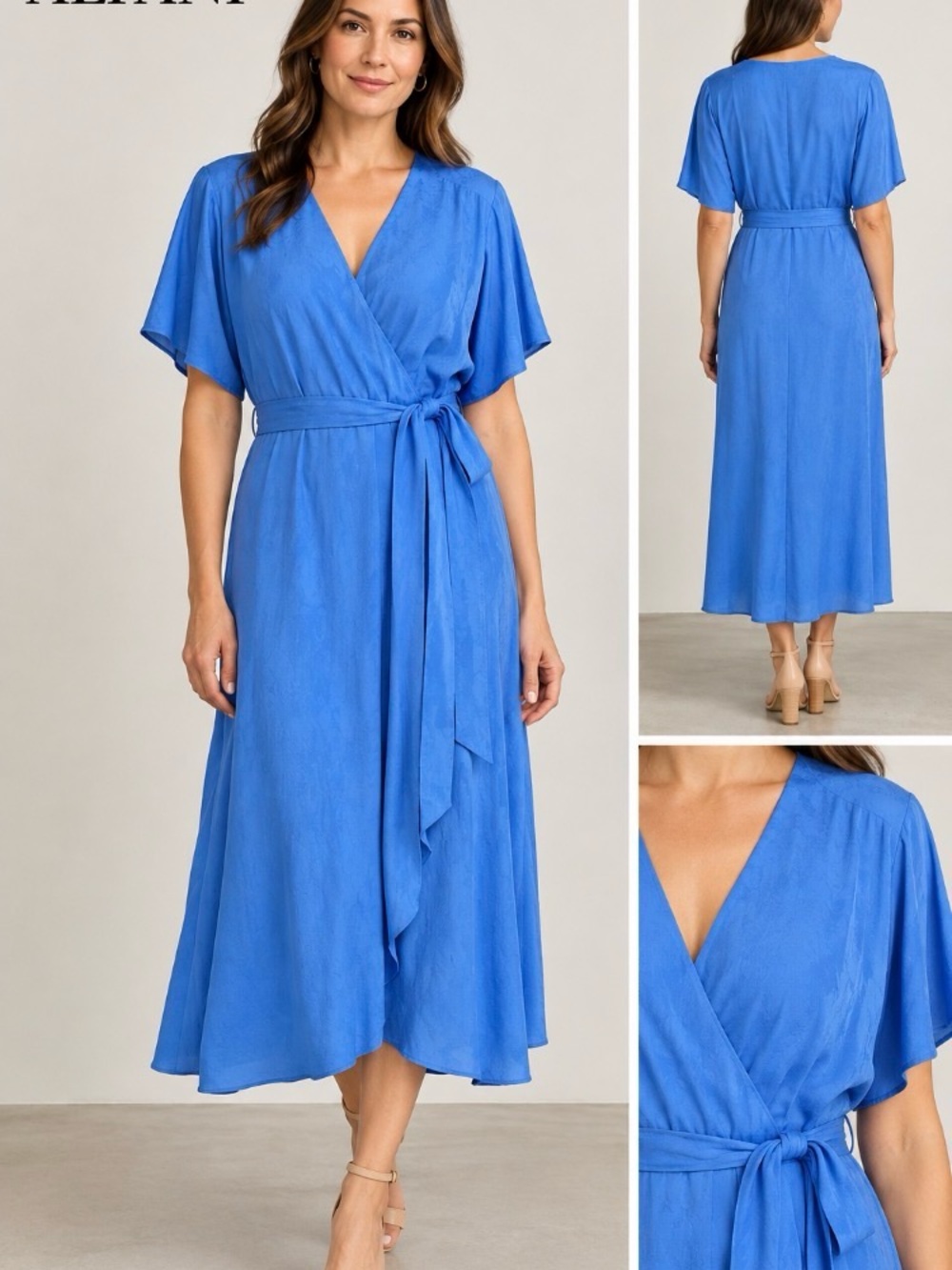 Alfani Blue Midi Wrap Dress with Short Sleeves and Belt. Size 22 W. New